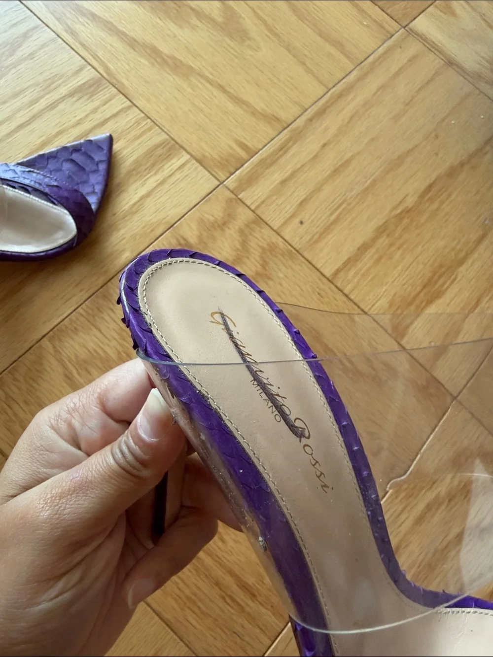 Gianvito Rossi Purple Pointed-Toe Clear PVC Strap Mule Heels 37 6.5 - Picture 8 of 9
